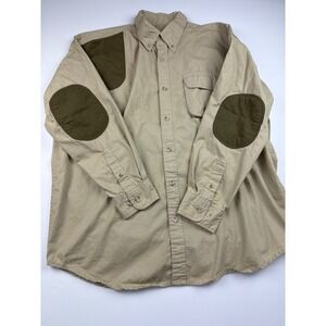 Mens 2XL Cotton Shooting Shirt Tan Olive Quilted Shoulder Elbow Patches Hunting
